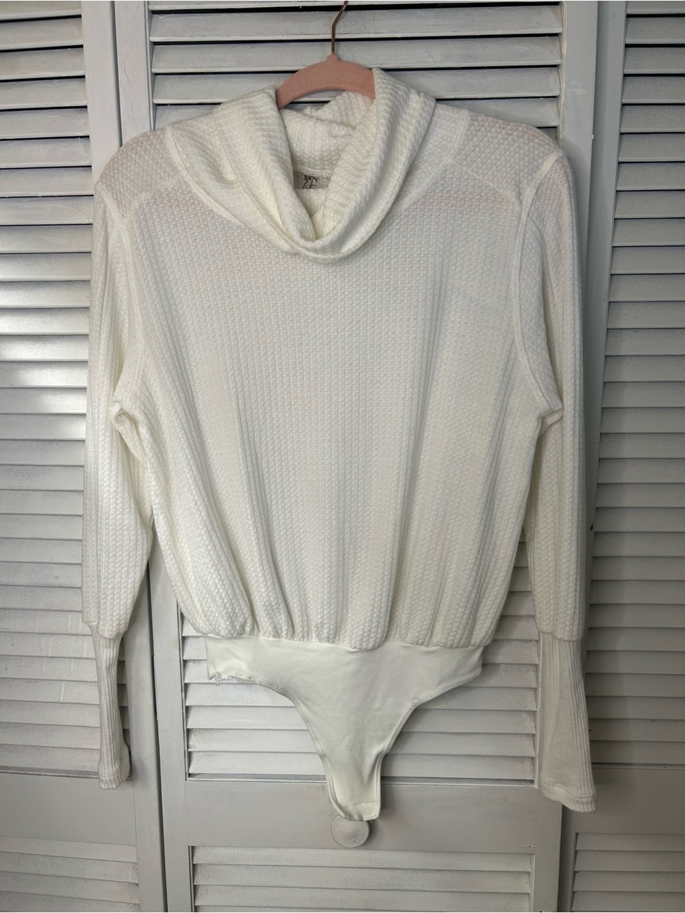 Free People Cream Cowl Neck Thermal Bodysuit Size Small